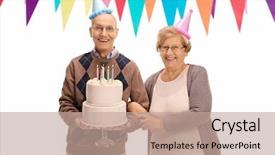  Presentation with happy birthday cake - PPT theme having party hats and a birthday background and a coral colored foreground