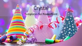  Presentation with hat - Amazing PPT theme having party hats and other stuff backdrop and a light blue colored foreground