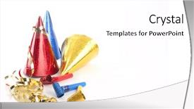  Presentation with party flyer - Beautiful PPT layouts featuring party hats blower and streamers backdrop and a white colored foreground