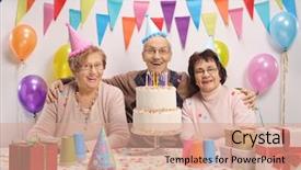  Presentation with happy birthday cake - Theme having party hats celebrating a birthday background and a coral colored foreground