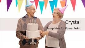  Presentation with active seniors senior e - Slides enhanced with party hats celebrating a birthday background and a soft green colored foreground