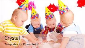  Presentation with first birthday - Colorful presentation theme enhanced with party hats celebrating first birthday backdrop and a coral colored foreground