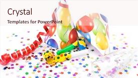  Presentation with party - Presentation theme consisting of party hats horns or whistles background and a sky blue colored foreground