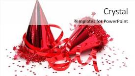  Presentation with streamer - Presentation design enhanced with party hats paper streamer isolated background and a white colored foreground