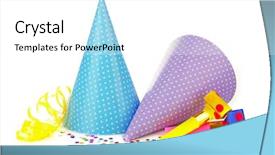  Presentation with diner party - PPT theme with party hats with blowers isolated background and a white colored foreground