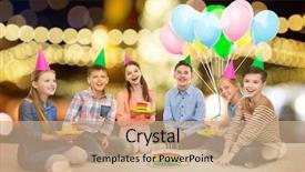  Presentation with rainbow birthday cake - PPT theme enhanced with party hats with rainbow background and a coral colored foreground