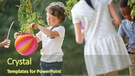  Presentation with kids zoo party - Beautiful PPT theme featuring party having fun with lampion backdrop and a  colored foreground