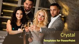  Presentation with elegant party - Beautiful presentation theme featuring party-holiday-with-friends-concept backdrop and a tawny brown colored foreground