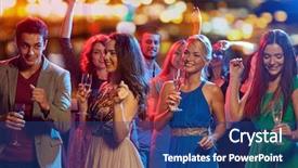  Presentation with happy holiday - Colorful presentation theme enhanced with party holidays celebration nightlife backdrop and a ocean colored foreground