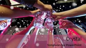  Presentation with holidays - Amazing presentation theme having party holidays celebration nightlife and people concept - smiling friends with glasses of champagne in club backdrop and a violet colored foreground
