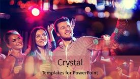  Presentation with party lights - Audience pleasing PPT theme consisting of party holidays technology nightlife and people concept - smiling friends with glasses of champagne and smartphone taking selfie in night club with holidays lights backdrop and a coral colored foreground