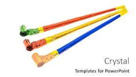  Presentation with party - Slide deck enhanced with party-horn-isolated-on-white background and a white colored foreground