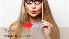  Presentation with party time - Audience pleasing presentation design consisting of fancy dress - party image playful young woman backdrop and a coral colored foreground