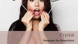  Presentation with party time - Slide deck consisting of party image playful young woman holding a party glasses ready for good time background and a coral colored foreground