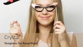  Presentation with party time - Amazing slide deck having party image playful young woman holding a party glasses ready for good time backdrop and a coral colored foreground