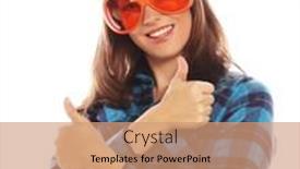  Presentation with party time - Slides consisting of party image playful young woman with big party glasses ready for good time background and a coral colored foreground