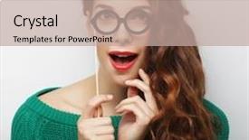  Presentation with party time - PPT theme with party image playful young women holding a party glasses ready for good time background and a coral colored foreground