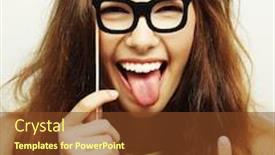  Presentation with party time - Audience pleasing presentation theme consisting of party image playful young women holding a party glasses ready for good time backdrop and a tawny brown colored foreground