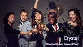  Presentation with multi ethnic group - Slide deck featuring party in nightclub multi-ethnic background and a wine colored foreground