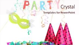  Presentation with party items on green - Presentation theme featuring party items isolated on white background and a sky blue colored foreground