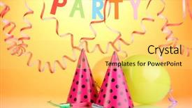  Presentation with party - Audience pleasing presentation theme consisting of party items on orange background backdrop and a yellow colored foreground