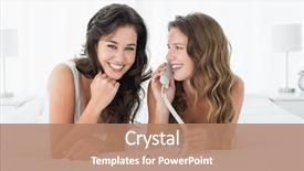  Presentation with portrait of excited overjoyed female - Slide set enhanced with party land - portrait of two relaxed young background and a coral colored foreground