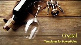  Presentation with corkscrew - Presentation design with party list - bottle of wine with glass background and a tawny brown colored foreground