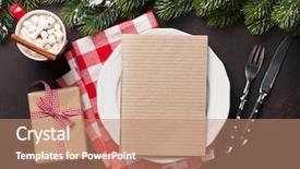  Presentation with christmas dinner - PPT layouts consisting of party list - christmas dinner plate silverware fir background and a coral colored foreground