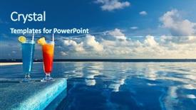  Presentation with swimming pool - Beautiful PPT layouts featuring party luxury - cocktails near the swimming pool backdrop and a ocean colored foreground