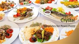  Presentation with meals - Slides having party meals on the table background and a yellow colored foreground