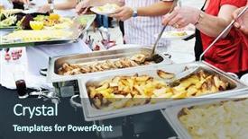  Presentation with conference table - Amazing PPT theme having party on business seminar conference backdrop and a tawny brown colored foreground