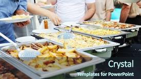  Presentation with conference table - Beautiful presentation theme featuring party on business seminar conference backdrop and a wine colored foreground