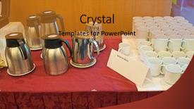  Presentation with catering - Colorful slides enhanced with party on business seminar conference backdrop and a  colored foreground