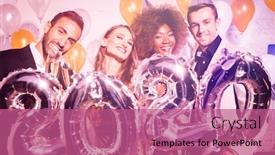  Presentation with new years eve - Audience pleasing presentation design consisting of party-people-women-and-men backdrop and a coral colored foreground