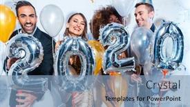  Presentation with new years eve - Colorful slide set enhanced with party-people-women-and-men backdrop and a teal colored foreground