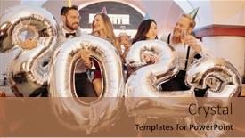  Presentation with new years eve - Presentation design featuring party-people-women-and-men background and a coral colored foreground