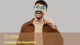  Presentation with young happy people smiling - Cool new slides with party-props-photo-booth backdrop and a coral colored foreground