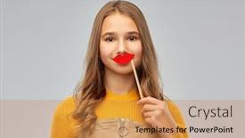  Presentation with red grey - Colorful presentation design enhanced with party-props-photo-booth backdrop and a gold colored foreground