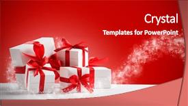  Presentation with retirement party invitation 65th birthday - Slide deck featuring party set of gift box background and a crimson colored foreground