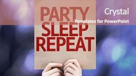  Presentation with party lights - Colorful slide deck enhanced with party sleep repeat written on colorful background with defocused lights backdrop and a coral colored foreground