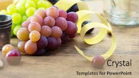  Presentation with grape vine black grapes - Colorful presentation theme enhanced with party table with grapes fresh backdrop and a coral colored foreground