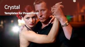  Presentation with tango couple - Presentation theme featuring party tango - couple dancing on a street background and a tawny brown colored foreground