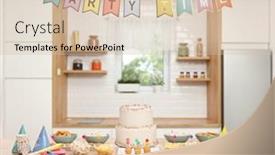  Presentation with party time - Slides having party-time-flags-hanging background and a soft green colored foreground