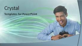  Presentation with computer vision abstract digital eye - PPT layouts featuring party video games - digital composite of businessman playing background and a light blue colored foreground