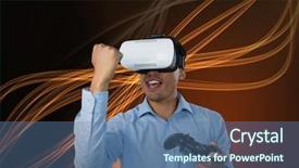  Presentation with virtual reality - Audience pleasing presentation consisting of party video games - digital composite of businessman playing backdrop and a ocean colored foreground