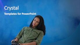  Presentation with composite - PPT theme with party video games - digital composite of businesswoman playing background and a teal colored foreground