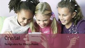  Presentation with gadget - PPT theme having party video games - young girls sitting side background and a  colored foreground