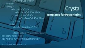  Presentation with update software computer program upgrade - Colorful slide deck enhanced with pascal - computer keyboard with program code backdrop and a  colored foreground