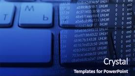  Presentation with code - Colorful presentation design enhanced with pascal - computer keyboard with program code backdrop and a navy blue colored foreground