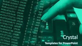  Presentation with update software computer program upgrade - Slides having pascal - computer keyboard with program code background and a ocean colored foreground